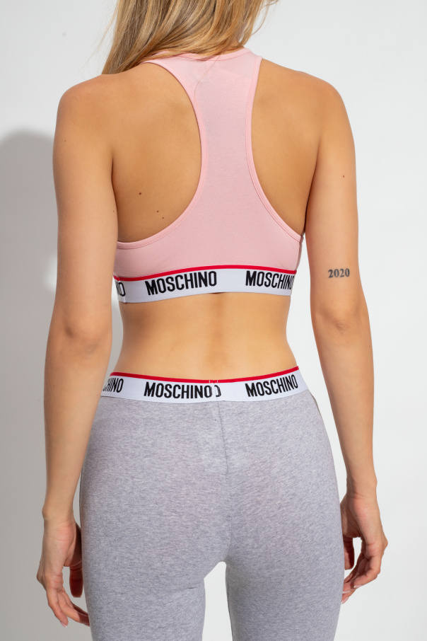 Pink Cropped top with logo Moschino - SchaferandweinerShops GB